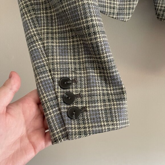 Anthropologie Women 14 Gray Houndstooth Academia Cropped Knit Tuxedo Blazer NWT - Picture 8 of 16